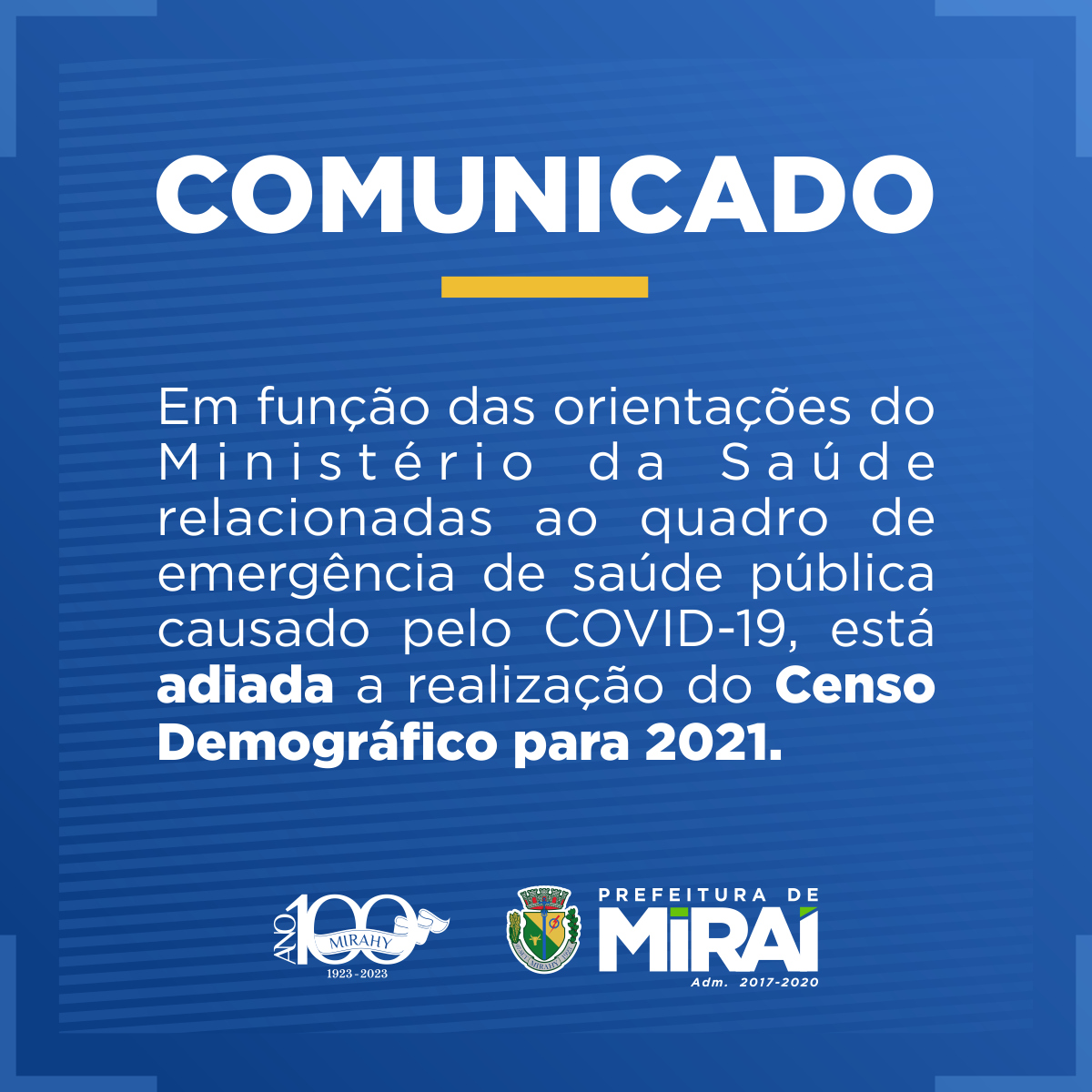 PREFEITURA DE MIRAÍ post comunicado censo 2021